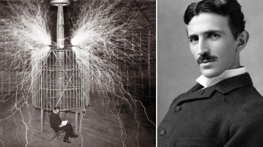 Nikola Tesla faz experimento em seu laboratório