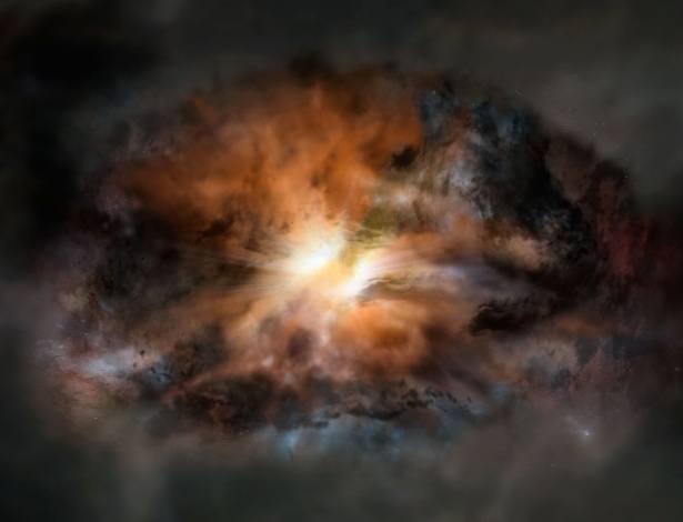 O quasar W2246-0526 está ejetando todo o gás existente em seu interior - Dana Berry/SkyWorks/ALMA/ESO