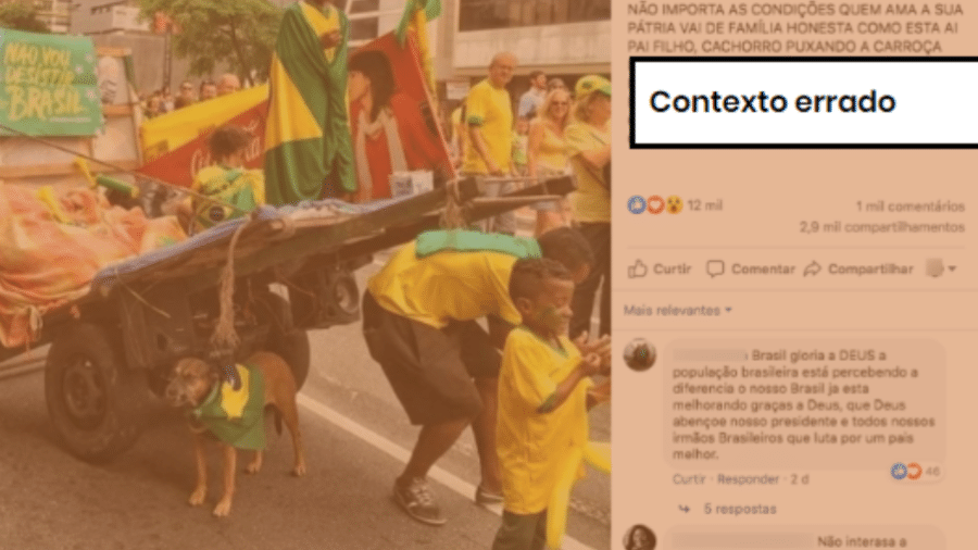 11.set.2019 - Foto de catador de recicláveis vestido de verde e amarelo é de 2016 - Reprodução/Comprova