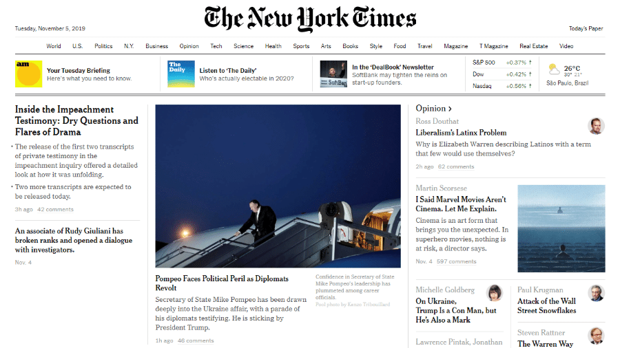 5.nov.2019 - Versão digital do The New York Times - Reprodução/NYT