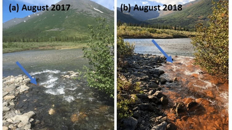 Imagens do rio Akillik no Parque Nacional do Vale Kobuk em comparação entre 2017 e 2018