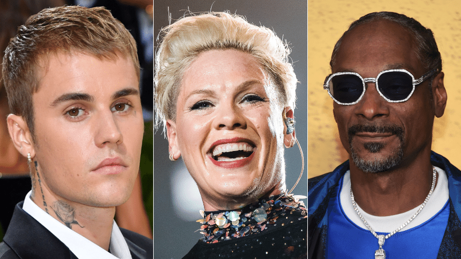 Justin Bieber, Pink e Snoop Dogg já contrataram profissionais para tarefas excêntricas - Angela WEISS / AFP; Mauricio Santana/Getty Images e Amy Sussman / Getty Images North America