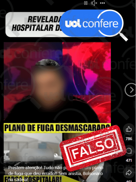 25.abr.2025 - Vídeo enganoso usa informações falsas para falar de suposto plano de fuga de Bolsonaro 25.abr.2025 - Vídeo enganoso usa informações falsas para falar de suposto plano de fuga de Bolsonaro