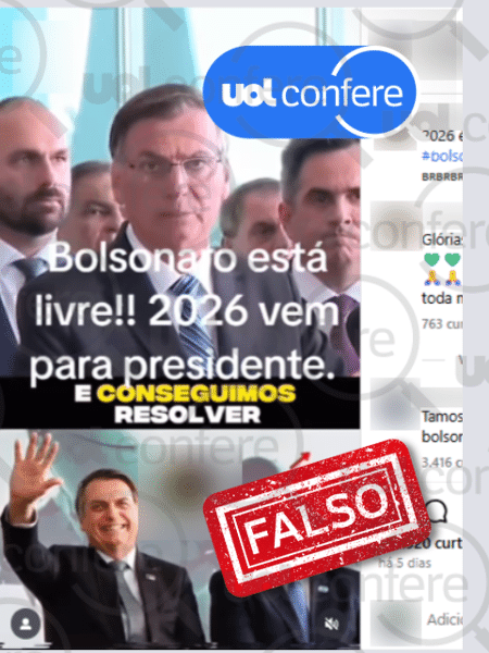 12.jun.2025 - Post usa dublagem falsa de Bolsonaro, que teria dito que reverteu inelegibilidade - Arte/UOL sobre Reprodução/Instagram
