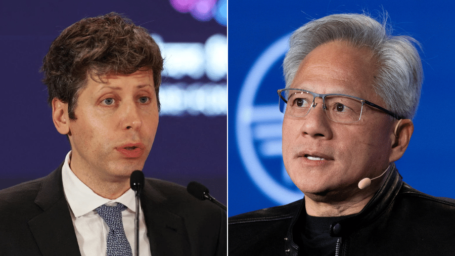 Sam Altman, CEO da OpenAI (criadora do ChatGPT), e Jensen Huang, CEO da Nvidia