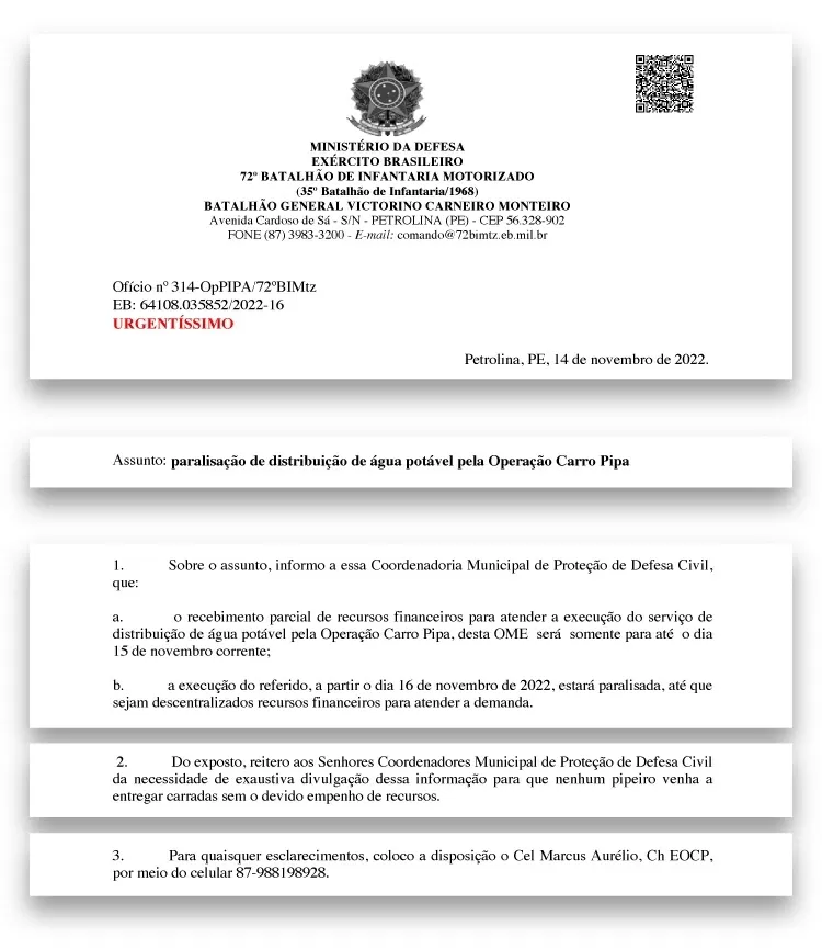 Documento entregue às defesas civis dos municípios de PE e BA - Reprodução/Arte UOL - Reprodução/Arte UOL