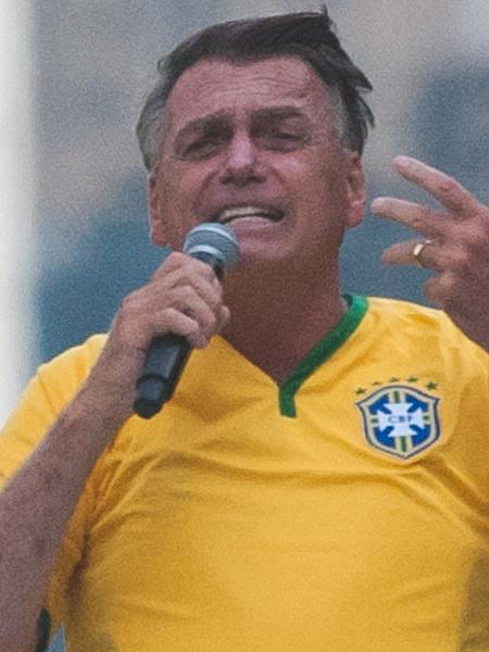 25.fev.2024 - O ex-presidente Jair Bolsonaro (PL) discursa durante ato na Avenida Paulista - Vincent Bosson/Fotoarena/Estadão Conteúdo