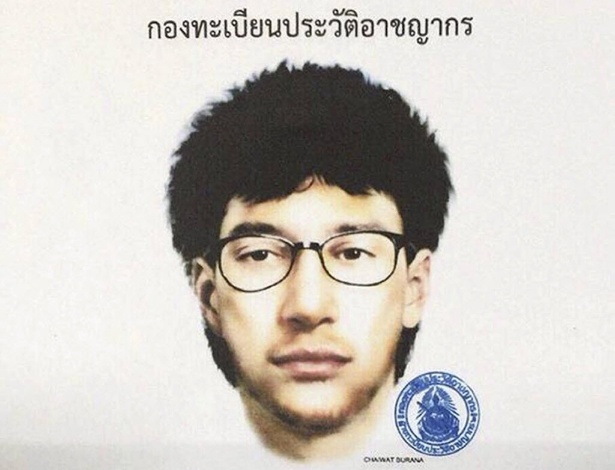 A polícia tailandesa divulgou um retrato falado do suposto autor do atentado que matou 20 pessoas e feriu outras 123 em um altar religioso em Bangcoc, na Tailândia - Yannis Kolesidis/EFE