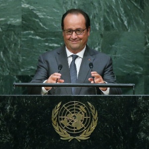 O presidente da França, François Hollande, discursa durante Assembleia Geral das Nações Unidas em Nova York, nos Estados Unidos - John Moore/ Getty Images/ AFP
