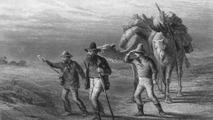 Robert Burke, William Wills e John King chegando ao Coopers Creek em 1861 - Getty Images