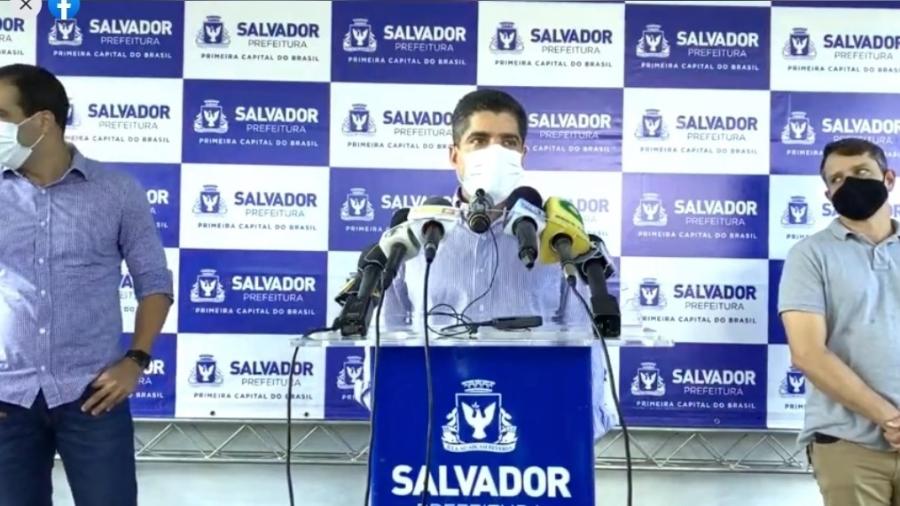 O prefeito de Salvador , ACM Neto (DEM), durante coletiva de imprensa para falar sobre a pandemia do coronavírus - Reprodução/Facebook