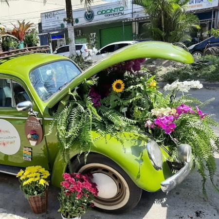 Valcineia Machado transformou um Fusca verde em uma floricultura, em Copacabana, no Rio de Janeiro - Arquivo pessoal - Arquivo pessoal