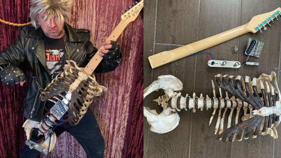 O americano conhecido como "Prince Midnight" afirma que criou uma guitarra com o esqueleto do tio, que morreu em um acidente de motocicleta - Reprodução/Instagram/@princemidnightx
