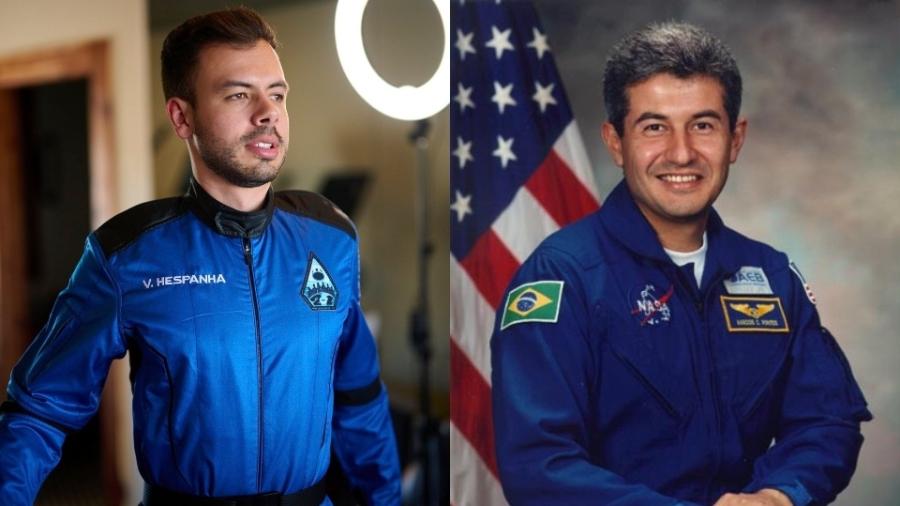 Marcos Pontes, primeiro astronauta brasileiro formado pela Nasa, à direita; Victor Hespanha, turista espacial que voou em foguete da Blue Origin, à esquerda - CSA/Nasa