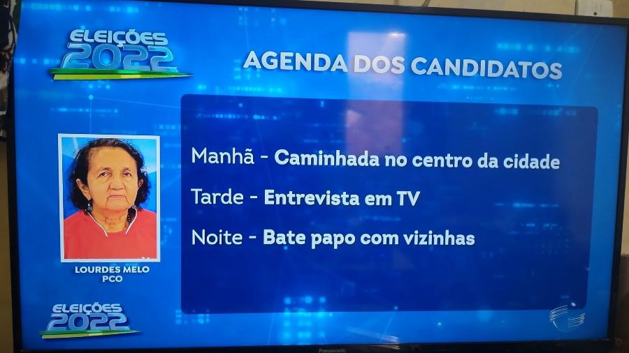 Agenda da candidata Lourdes Melo é divulgada pela TV Cidade Verde, afiliada ao SBT - Reprodução/Twitter/@forumpandlr