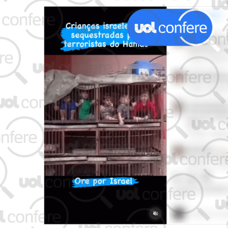 11.out.2023 - Vídeo de crianças dentro de uma gaiola rodou o mundo como se fossem vítimas do Hamas, mas gravação não tem relação com o conflito