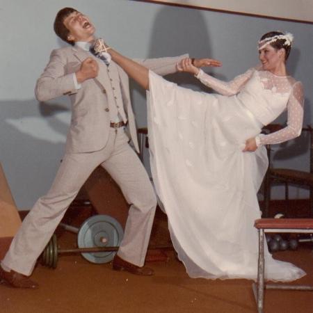 Léo Aguiar e Roseli comemoraram o casamento dentro da academia, em 1982