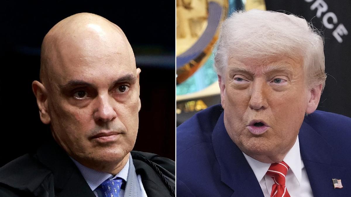 Alexandre de Moraes e Donald Trump em montagem sobre sanções dos Estados Unidos