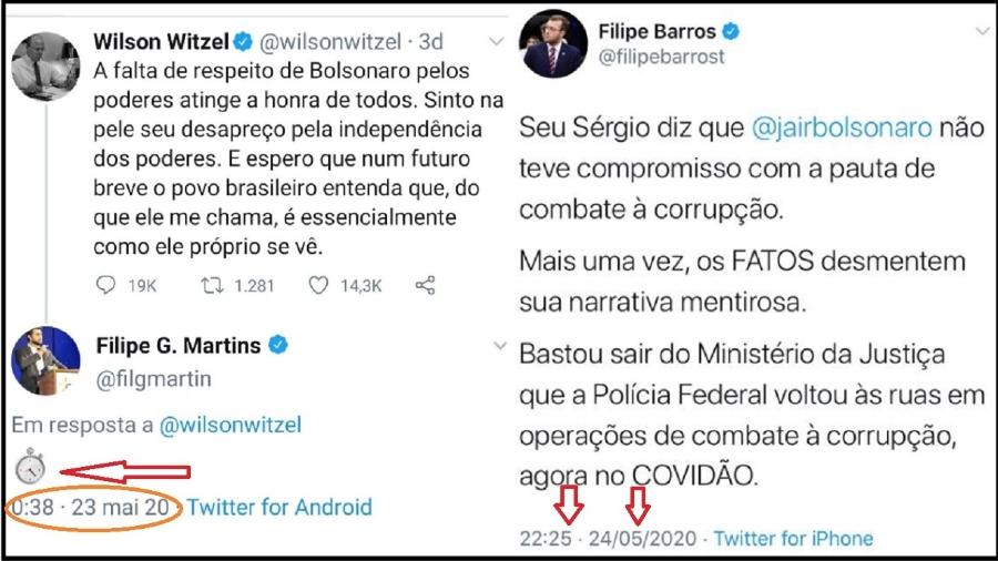 Ministro autorizou operação na quinta. Na madrugada de domingo, assessor de Bolsonaro já mandava um "não perde por esperar" para Witzel; deputado bolsonarista falou em operações da PF ainda no domingo. Polícia só entrou em ação na terça - Reprodução/Twitter
