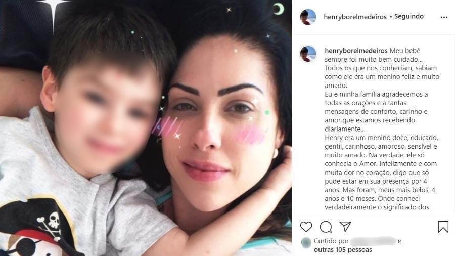 Monique Medeiros, mãe de Henry, publicou uma foto com o menino dizendo ter orgulho da mãe que se tornou, um dia antes de ser presa - Reprodução/Instagram