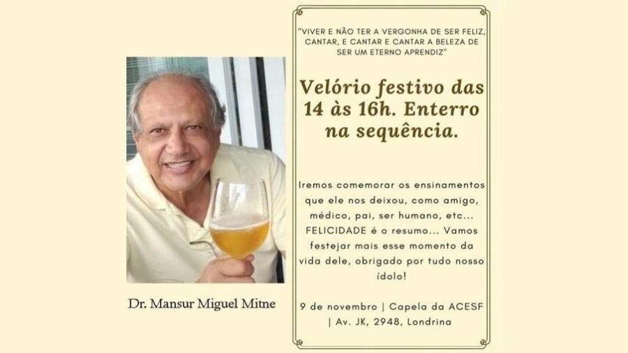 Convite para "velório festivo" em Londrina foi reproduzido por internautas pelo teor inusitado - Arquivo pessoal