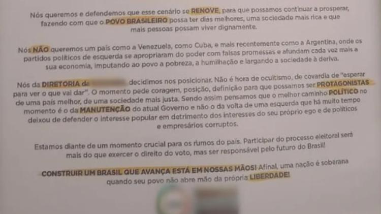 Panfleto distribuído pela Schadek Automotive aos funcionários - Reprodução - Reprodução