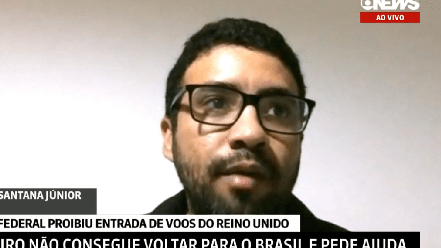 Francisco Santana Júnior, enfermeiro brasileiro que está em Londres e tenta retornar ao Brasil após o país barrar a chegada de voos do Reino Unido devido à nova variante do coronavírus - Reprodução/GloboNews