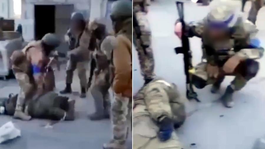 Imagens de um vídeo que mostra supostos maus-tratos a prisioneiros russos - Reprodução