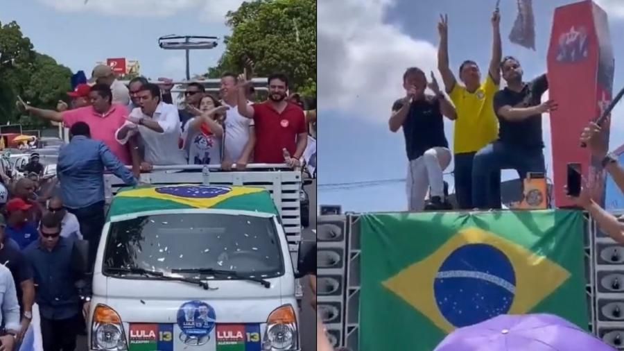 Helder Barbalho (MDB), governador do Pará, faz campanha para Lula (PT) e cruza com carreata bolsonarista, liderada pelo deputado federal Eder Mauro (PL-PA)  - Reprodução