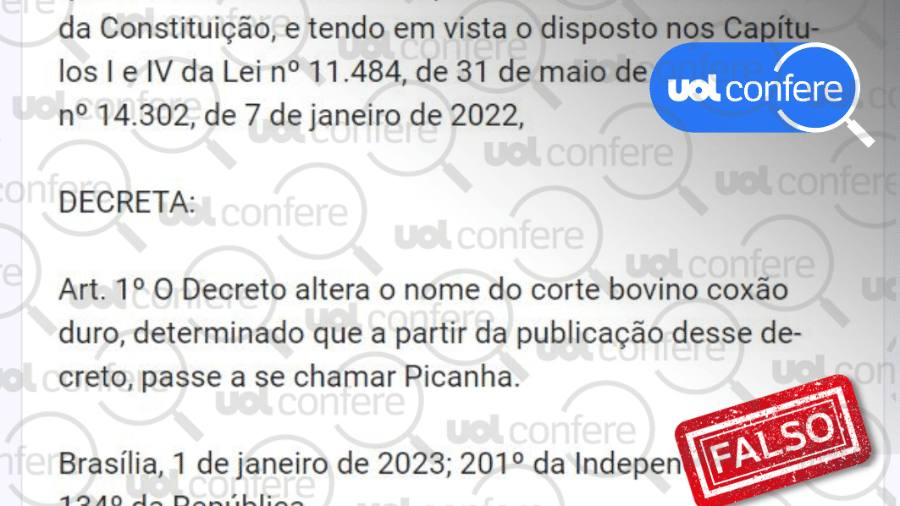 Lula não decretou troca de nome de coxão duro para picanha - Arte/UOL Confere sobre Reprodução/WhatsApp