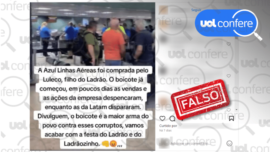 23.jul.2024 - Filho de Lula não comprou a Azul Linhas Aéreas como sugerem posts nas redes sociais