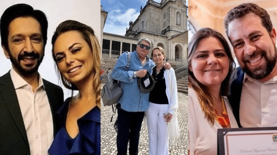 Ricardo Nunes (MDB) e a mulher, Regina Carnovale Nunes. José Luiz Datena (PSDB) e a esposa Matilde Foresto Datena. Natalia Szermeta e Guilherme Boulos (PSOL-SP)