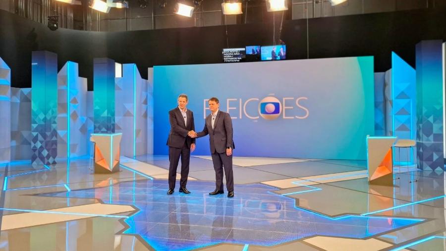 Tarcísio de Freitas e Fernando Haddad no debate da TV Globo