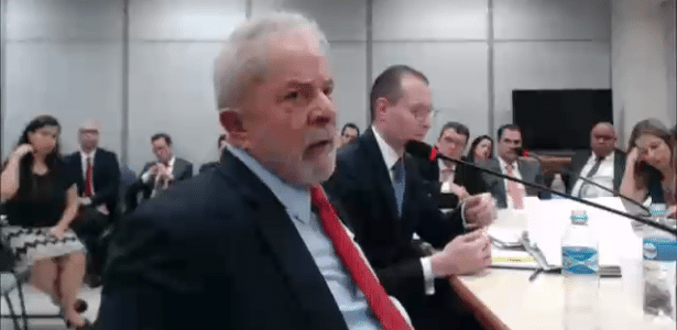14.nov.2018 - O ex-presidente Lula é interrogado no processo da Lava Jato sobre o sítio de Atibaia - Reprodução/Justiça Federal do Paraná