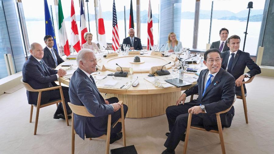 Líderes do G7 em reunião em Hiroshima, no Japão - KYODO/via REUTERS
