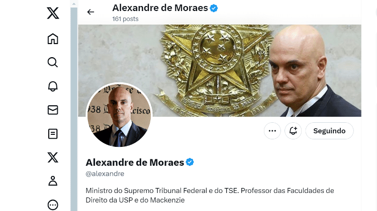 10.abr.2024 - Perfil de Alexandre de Moraes no X continua ativo