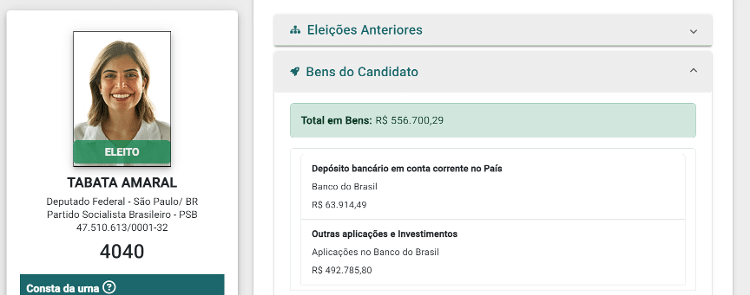 Declaração de contas públicas de Tabata Amaral (PSB) em 2022