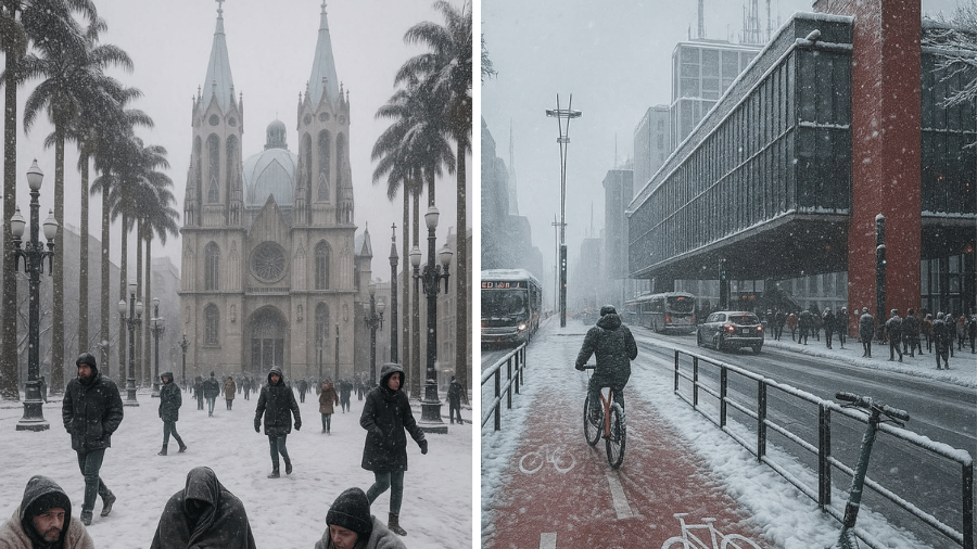 Imagens feitas por IA simulam neve em São Paulo Imagens feitas por IA simulam neve em São Paulo