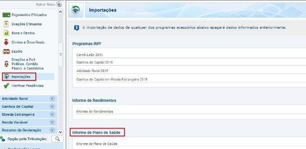Passo a passo para importação de informe de planos de saúde do IR 2016 tela 3 - Reprodução - Reprodução