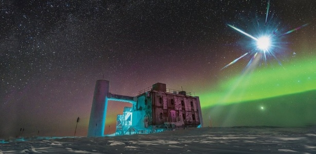  O telescópio IceCube, instalado no Polo Sul e em operação desde 2010, detectou a fonte de neurotrinos de alta energia - IceCube/NSF