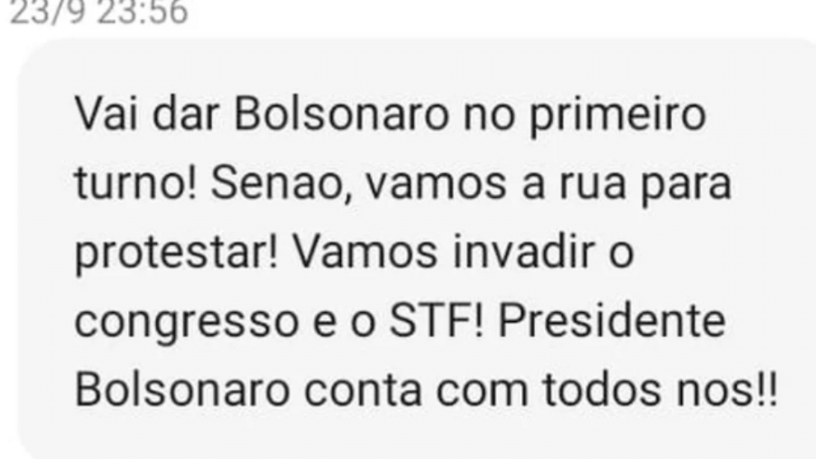 Mensagem golpista de SMS a favor de Bolsonaro - Reproduçaõ