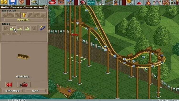 No jogo RollerCoaster Tycoon, é possível criar a própria montanha-russa No jogo RollerCoaster Tycoon, é possível criar a própria montanha-russa