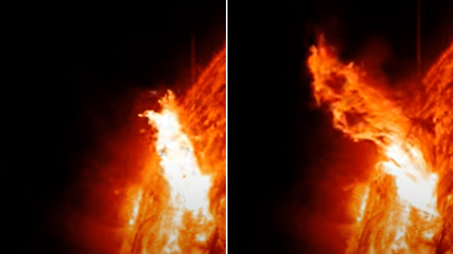 Uma das explosões da mancha solar AR4087 flagradas por satélite da Nasa Uma das explosões da mancha solar AR4087 flagradas por satélite da Nasa