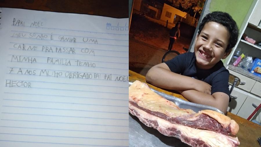 Hector, de 7 anos, escreveu para o Papai Noel pedindo carne para fazer churrasco com a família - Arquivo pessoal