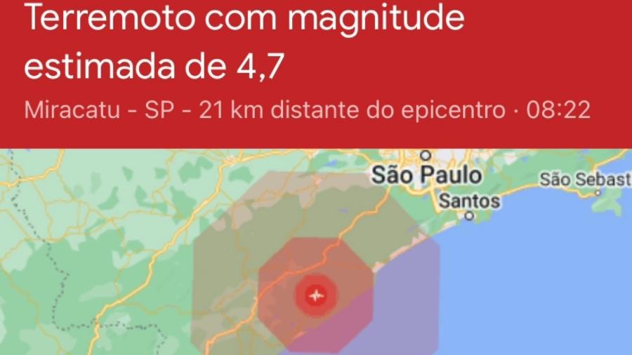 Mapa do Google mostra local do tremor desta sexta (16) - Reprodução