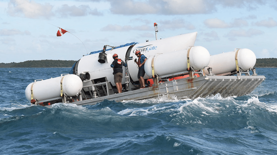 O submersível Titan, da OceanGate, que está desaparecido desde o último domingo (18) - Reprodução / OceanGate