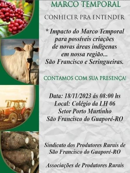 Convite para evento sobre o marco temporal em Rondônia