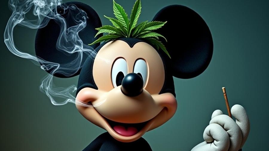 Mickey Mouse fuma maconha em imagem gerada pela inteligência artificial Grok-2