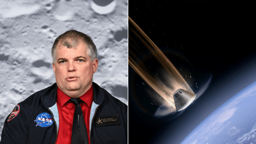 Jeff Radigan detalha processo de reentrada da cápsula na atmosfera Jeff Radigan detalha processo de reentrada da cápsula na atmosfera