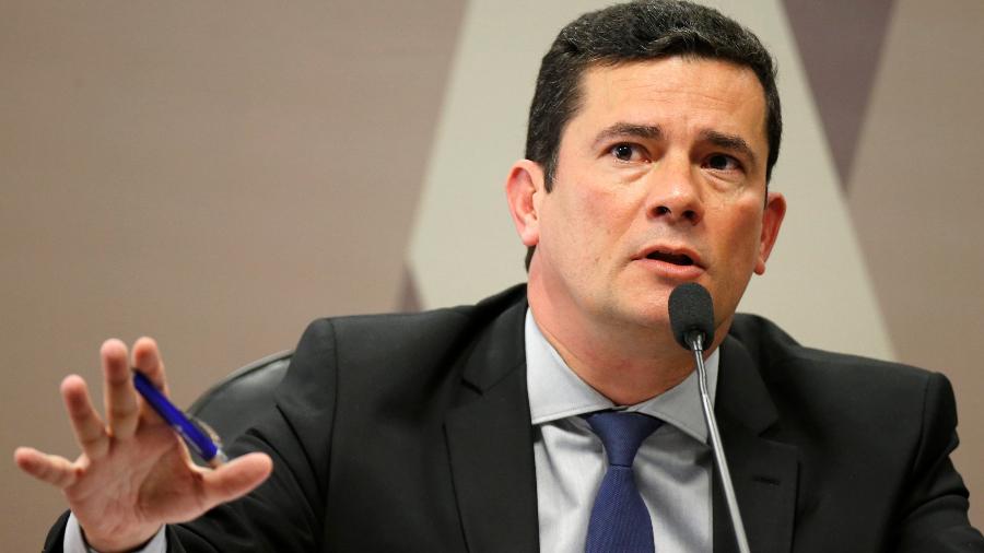 Ministro Sergio Moro fala durante audiência na Comissão de Constituição e Justiça do Senado para explicar as mensagens vazadas - Adriano Machado/Reuters